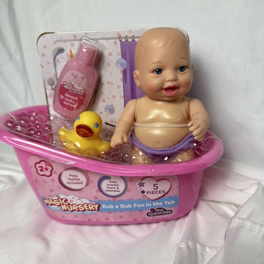 NEW Baby Magic Rub a Dub Fun in the Tub‎ 7 Piece Doll Playset 2020